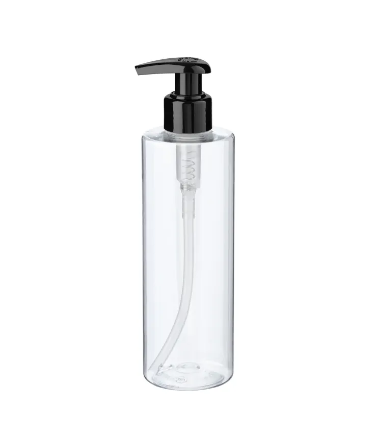 PET-Flasche 250 ml transparent mit schwarzer Pumpe für Lotion